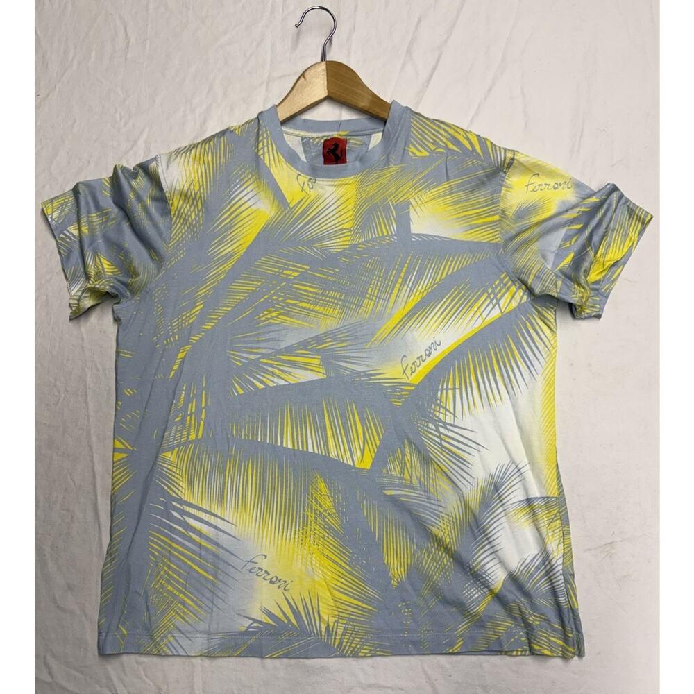 Ferrari T Shirt Mens Size Small Grey Yellow All Over Print Sports Car Racing F1